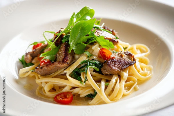 Obraz Pasta with Beef and Arugula