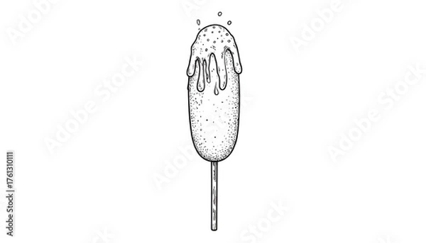 Fototapeta Hand-drawn, detailed illustration of a drizzling corn dog on a stick