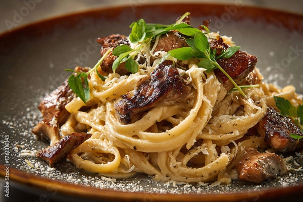 Obraz Pasta with Grilled Meat and Herbs