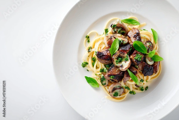 Obraz Pasta with Mushrooms and Basil