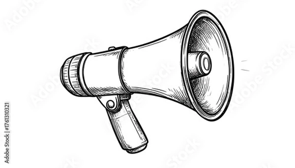Fototapeta Hand-drawn megaphone, angled view