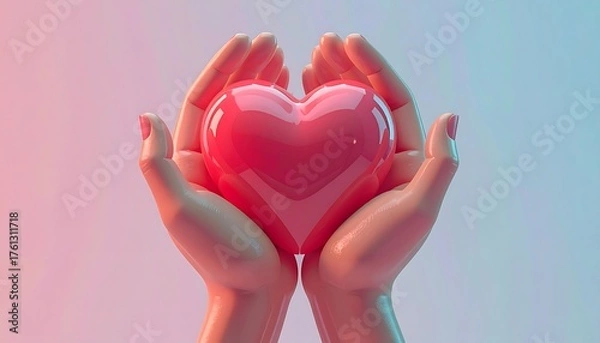 Fototapeta Hands holding a heart, soft pastel colors