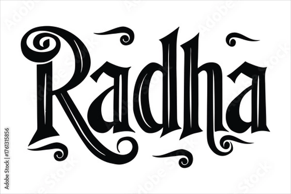 Fototapeta Radiant Golden Typography of Radha with Graceful Swirls and Divine Glow