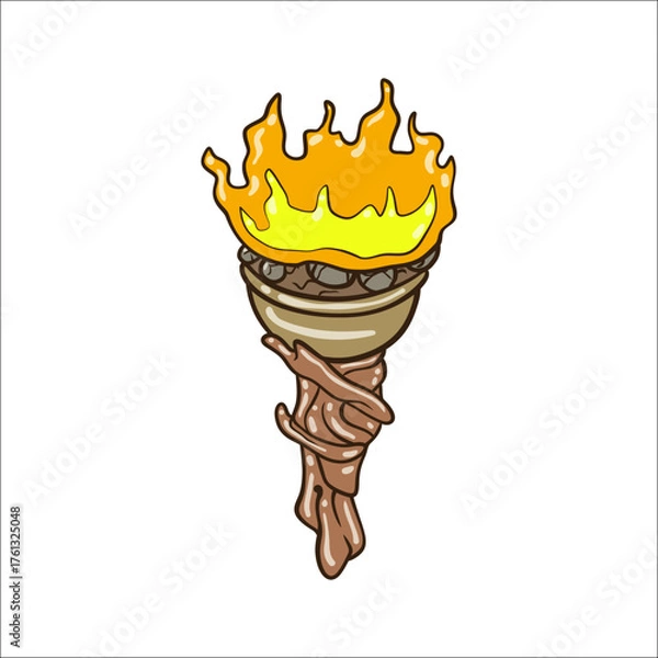 Fototapeta old wooden torch with burning fire