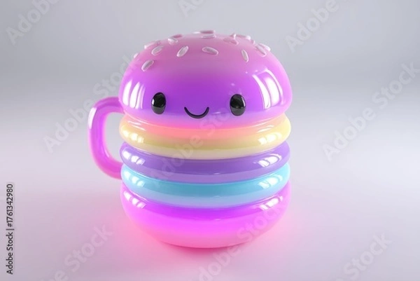 Obraz Cute Kawaii Macaron Mug with Pastel Colors.