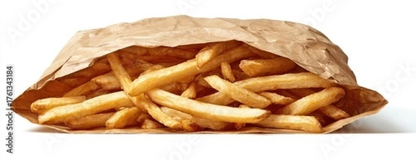 Obraz Delicious Golden French Fries in a Brown Paper Bag.