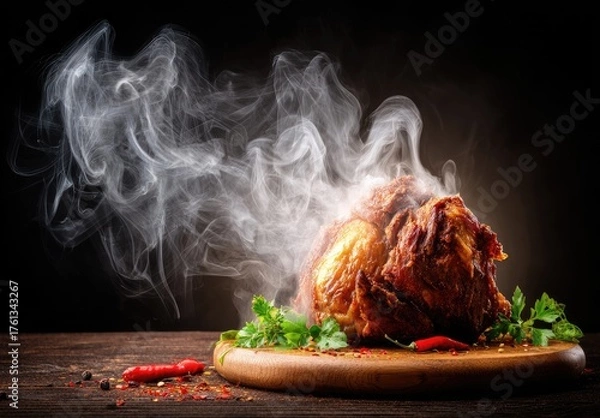 Obraz Delicious Roasted Chicken with Herbs and Spices.