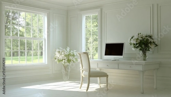 Obraz Elegant White Workspace with Natural Light.