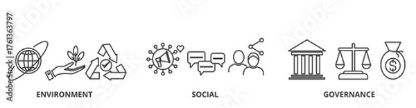 Obraz ESG banner vector illustration icon for Environmental Social Governance of corporate sustainability performance for investment screening
