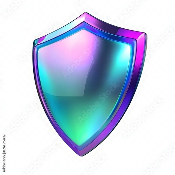 Fototapeta Sleek Holographic 3D Shield Icon with Vibrant Iridescent Finish