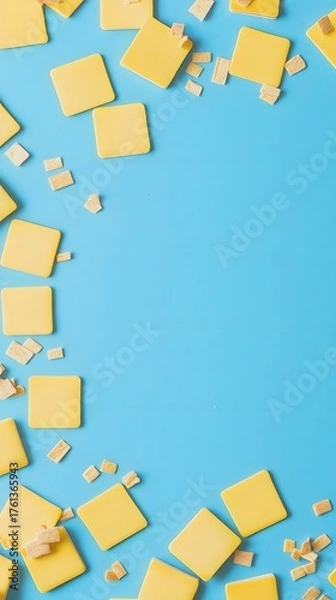 Fototapeta Yellow Shapes on Blue Background with Creative Layout and Space