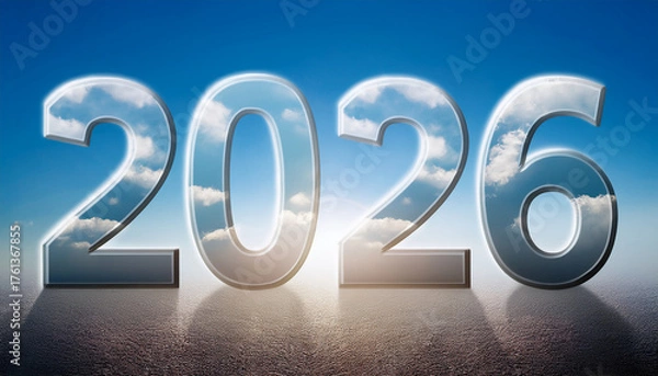 Fototapeta numbers year 2026 sky background