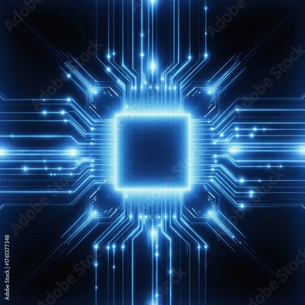 Fototapeta A visually striking representation of a quantum computer processor, glowing with futuristic digital energy, symbolizing the next generation of computing power.