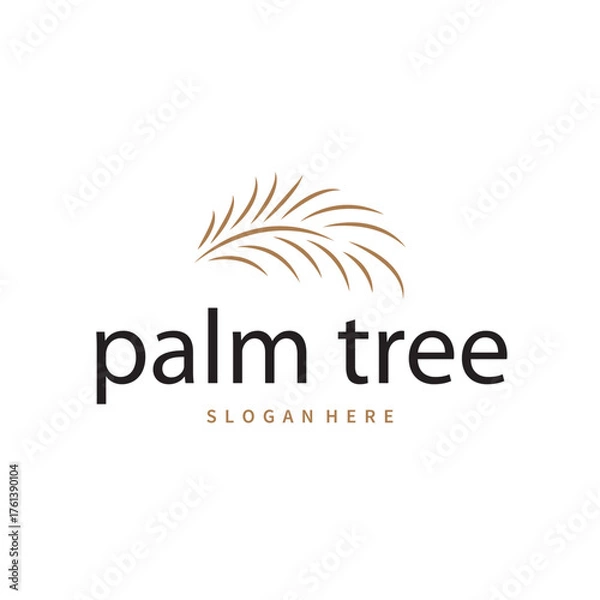 Obraz Palm leaf logo black silhouette of coconut leaf with simple modern and elegant line design illustration and symbol template design