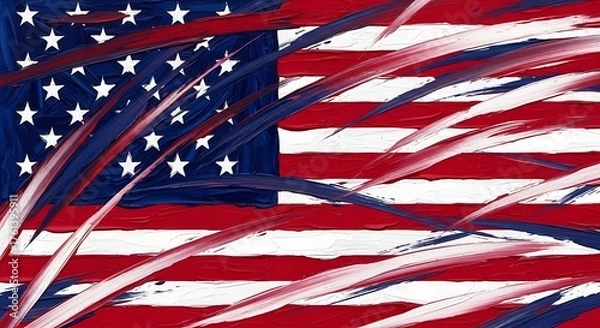 Fototapeta Abstract american flag with red white and blue paint strokes for patriotic representation art