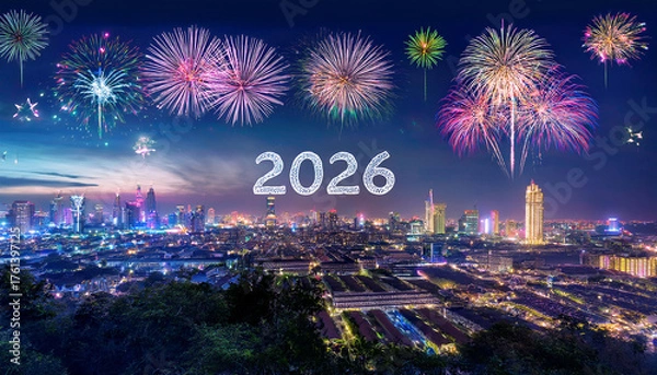 Fototapeta fireworks and the number 2026