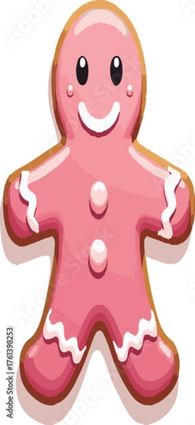 Fototapeta Pink gingerbread man cookie vector icon on white background




