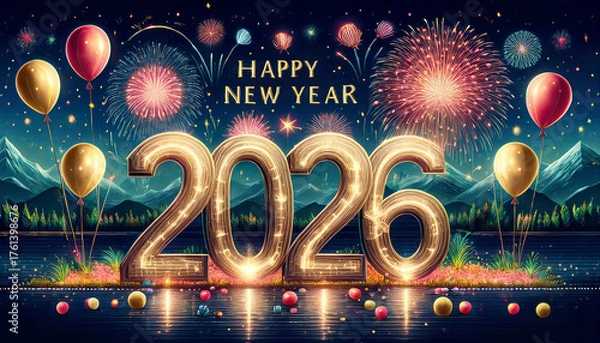 Fototapeta Happy New Year 2026 writing