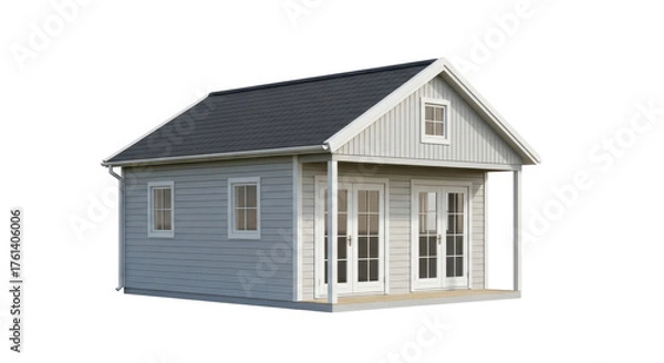 Obraz Charming modern tiny house with double doors and windows, perfect for cozy living or backyard office inspiration