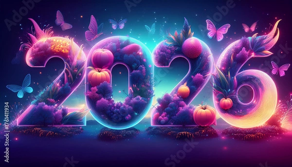Fototapeta the number 2026 from the fruit is very beautiful