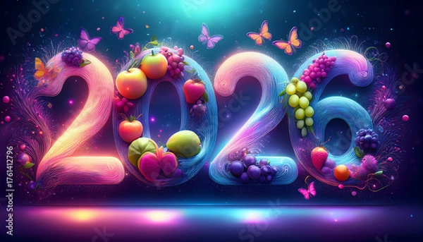 Fototapeta the number 2026 from the fruit is very beautiful
