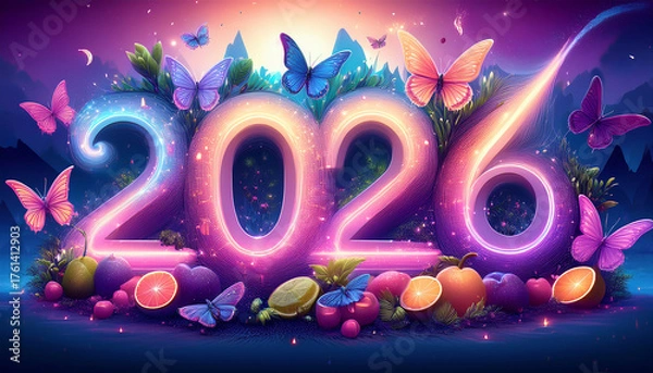 Fototapeta the number 2026 from the fruit is very beautiful