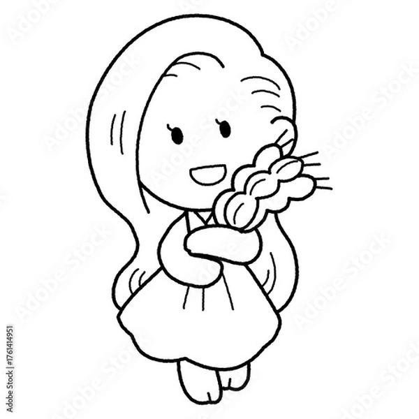 Obraz モノクロのかわいいおとめのイラスト