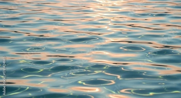 Fototapeta Mesmerizing water ripples shimmer with golden sunset light, creating a tranquil and serene abstract background for peaceful projects