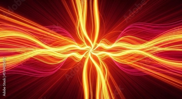 Fototapeta Dynamic vibrant energy flow ignites with luminous abstract light trails radiating outward in fiery hues