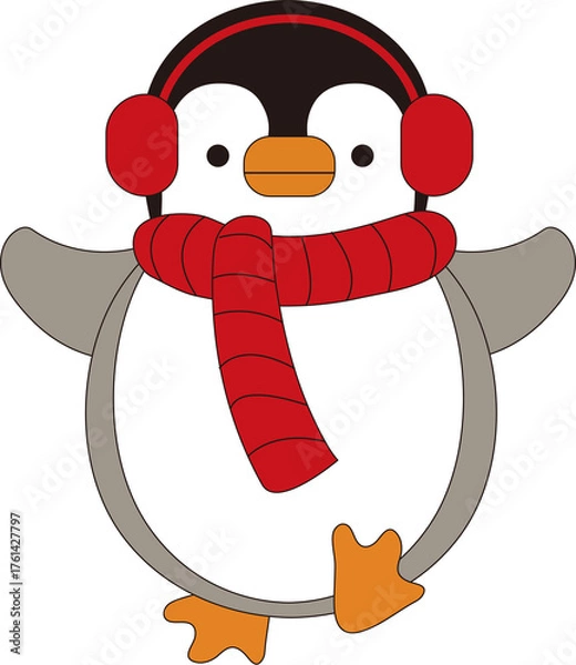 Fototapeta 빨간 목도리와 귀마개를 한 아기펭귄