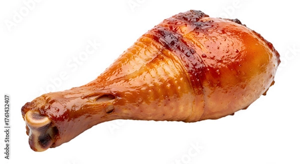 Obraz A delicious and juicy roasted turkey leg, isolated on transparent background, showcasing its crispy brown skin and tender meat, perfect for a holiday feast or a hearty meal