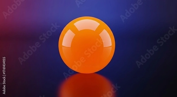 Obraz Shiny orange sphere reflecting on a surface with vibrant background lighting.