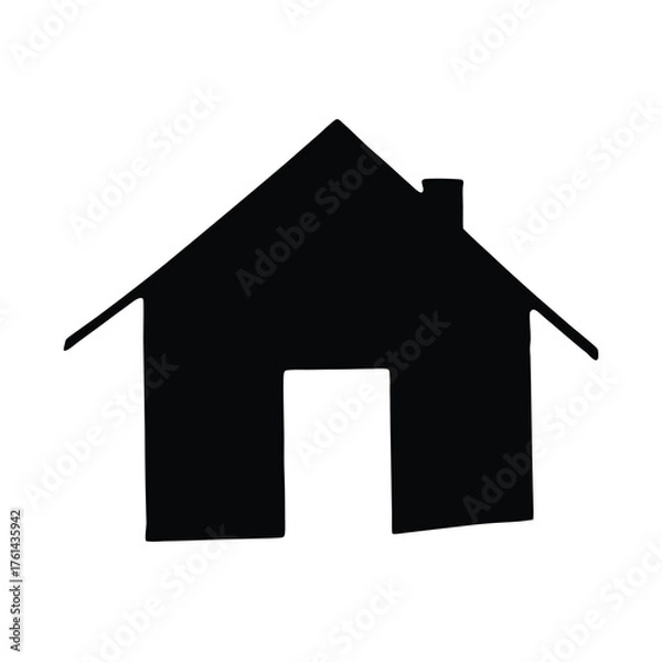 Fototapeta Simple black silhouette of a home with a chimney on a white background
