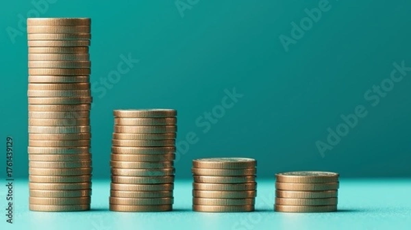 Fototapeta Stacked Coins Bar Chart Representing Budget Categories and Financial Growth Over Time