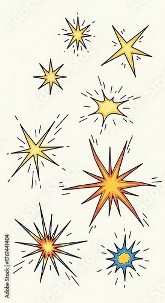 Fototapeta Sparkling Starbursts - A Collection of Hand-Drawn Celestial Explosions.