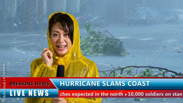Obraz Weather reporter reporting on storm