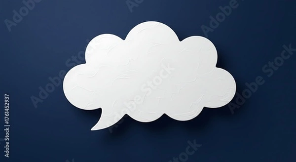 Obraz White cloud speech bubble on a dark blue background for communication.