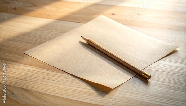 Fototapeta 再生紙と鉛筆のある机、コピースペース