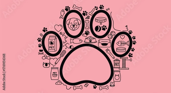 Obraz Pet care paw print vector illustration for pet shop business