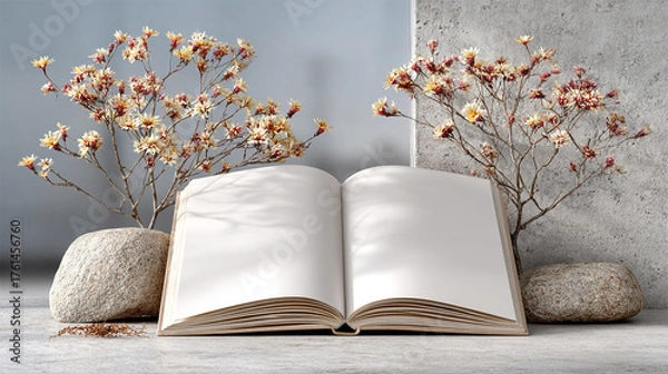 Fototapeta Minimalist Open Notebook with Shadows for Mockup.