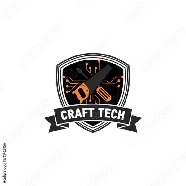 Fototapeta Craft Tech Shield Tools Circuit Vector Logo