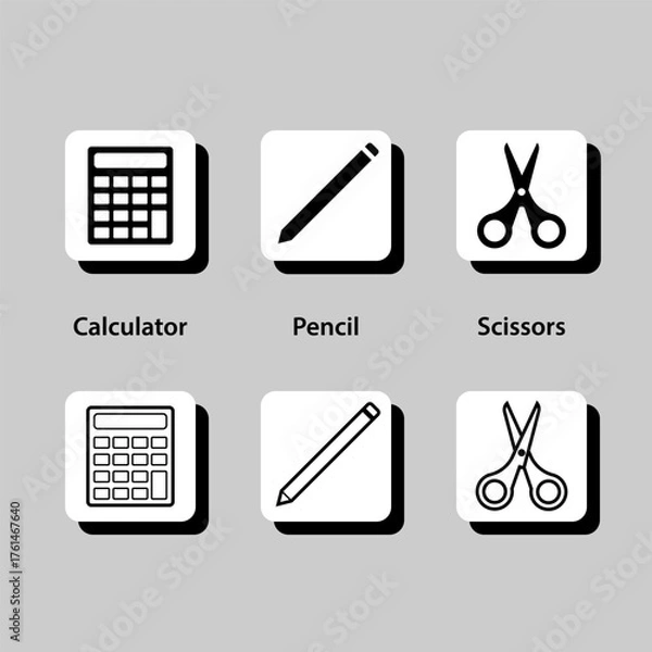 Fototapeta A set of six icons, each representing a different school supply item