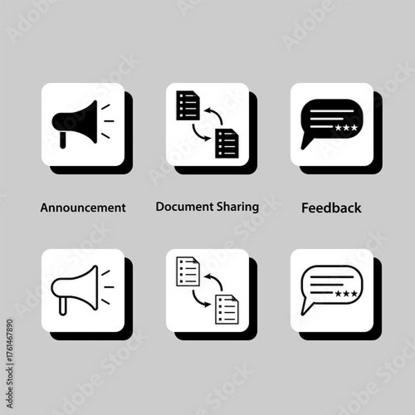 Fototapeta A variety of icons, including a microphone, a speech bubble, and a star