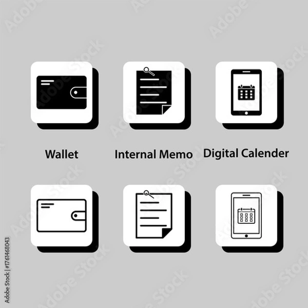 Fototapeta A set of icons for a digital wallet, internal memo, digital calendar