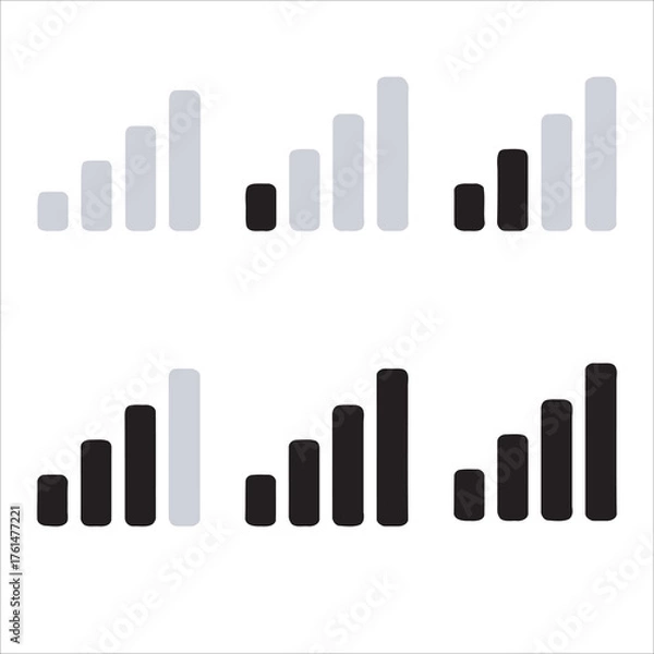 Obraz Mobile Network Signal Strength Bars Icon Set: Wi-Fi and Cellular Connection Indicators