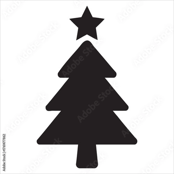 Obraz Christmas Tree Silhouette Vector with Star Topper: Holiday and Festive Icon Graphic