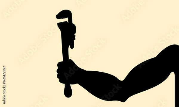 Fototapeta Silhouette of hand holding pipe wrench. Icon of grab a heavy tools with muscle arm. Vector illustration.