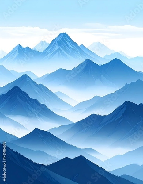 Obraz Misty mountain range, cool blues