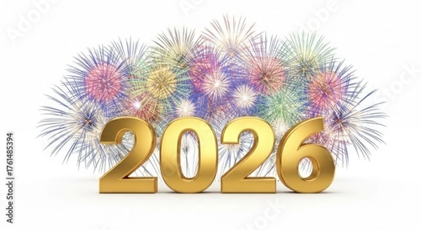 Obraz Gold 3D numbers 2026 with fireworks new year