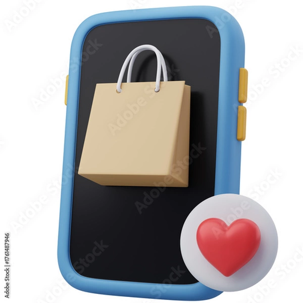Fototapeta 3D of Smartphone, Shopping bag, Heat, Consumerism.
